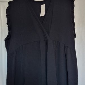 New Ladies Black V Neck Frill Top One Size fits sizes 18 20 22
