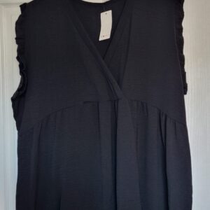 New Ladies Black V Neck Frill Top One Size fits sizes 18 20 22