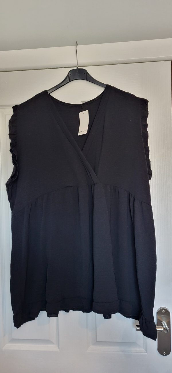 New Ladies Black V Neck Frill Top One Size fits sizes 18 20 22 - Image 2
