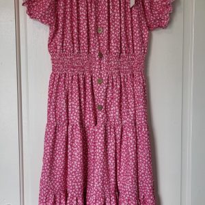 New Ladies Pink Floral Tiered Dress One Size fits sizes 14 16 18 20