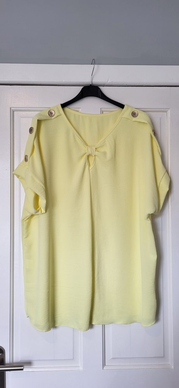 New Ladies Yellow V Neck Knott Top One Size fits sizes 16 18 20 22