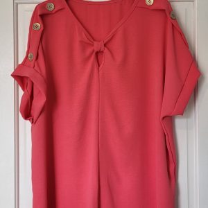 New Ladies Coral V Neck Knott Top One Size fits sizes 16 18 20 22