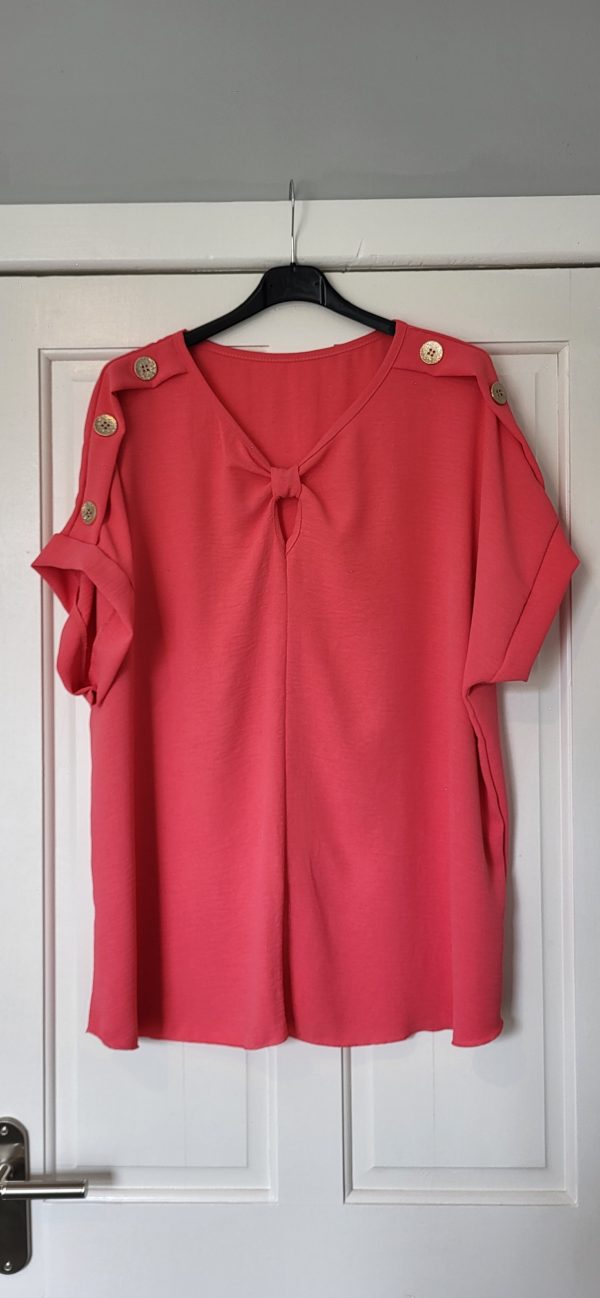 New Ladies Coral V Neck Knott Top One Size fits sizes 16 18 20 22