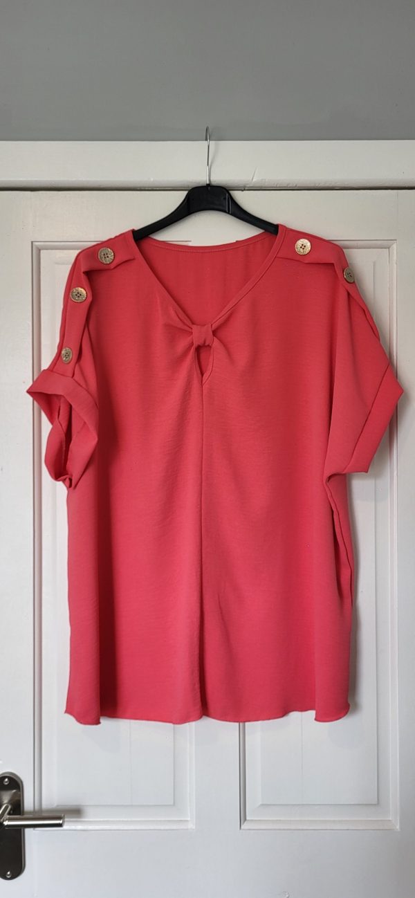 New Ladies Coral V Neck Knott Top One Size fits sizes 16 18 20 22 - Image 2