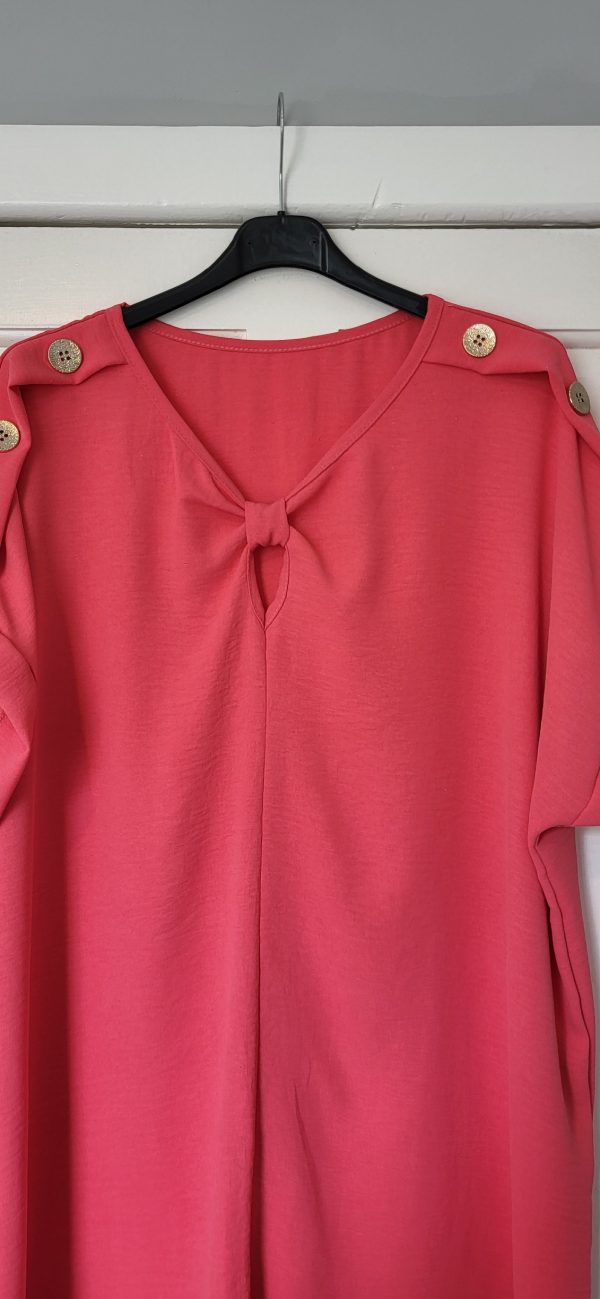 New Ladies Coral V Neck Knott Top One Size fits sizes 16 18 20 22 - Image 4