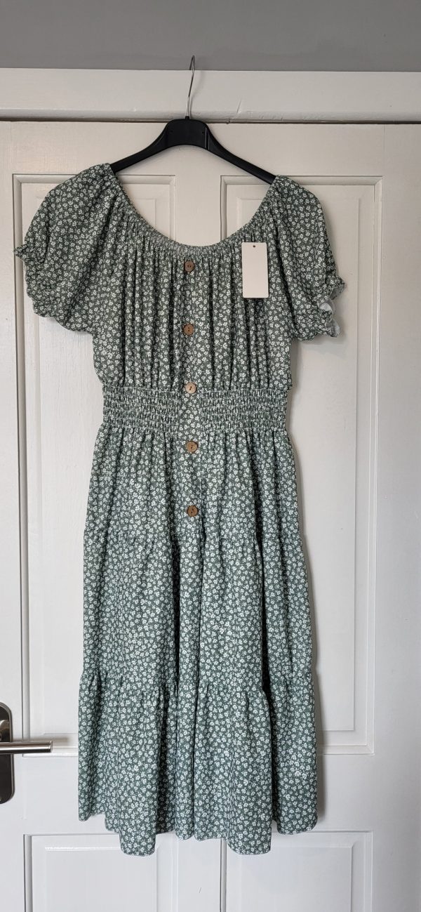 New Ladies Green Floral Tiered Dress One Size fits sizes 14 16 18 20 - Image 2