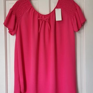 New Ladies Cerise Pink Ruffle Sleeve Top One Size fits sizes 16 18 20 22