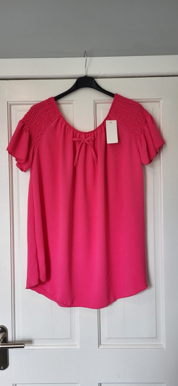 New Ladies Cerise Pink Ruffle Sleeve Top One Size fits sizes 16 18 20 22