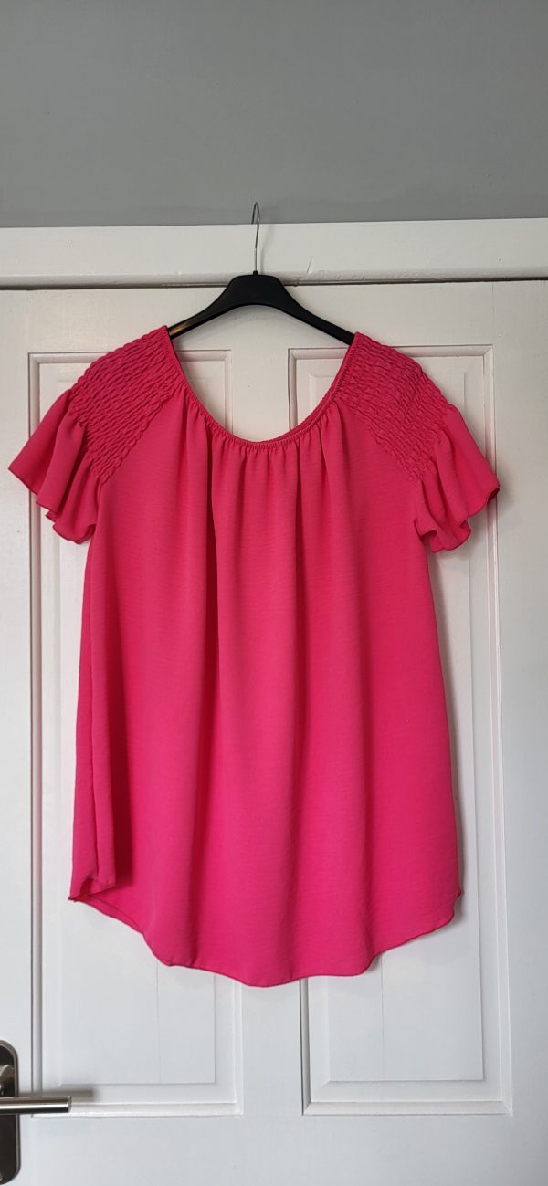 New Ladies Cerise Pink Ruffle Sleeve Top One Size fits sizes 16 18 20 22 - Image 5