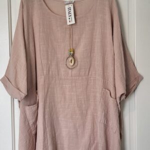 New Ladies Pocket Dusky Pink Plus Size 100% Cotton Top One Size fits sizes 22 24 26 28