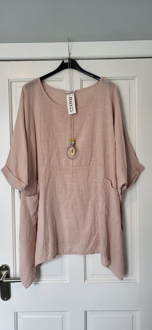 New Ladies Pocket Dusky Pink Plus Size 100% Cotton Top One Size fits sizes 22 24 26 28 - Image 2