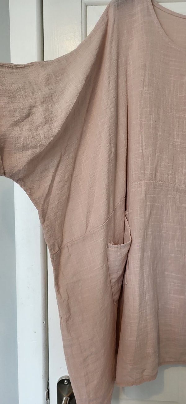 New Ladies Pocket Dusky Pink Plus Size 100% Cotton Top One Size fits sizes 22 24 26 28 - Image 3