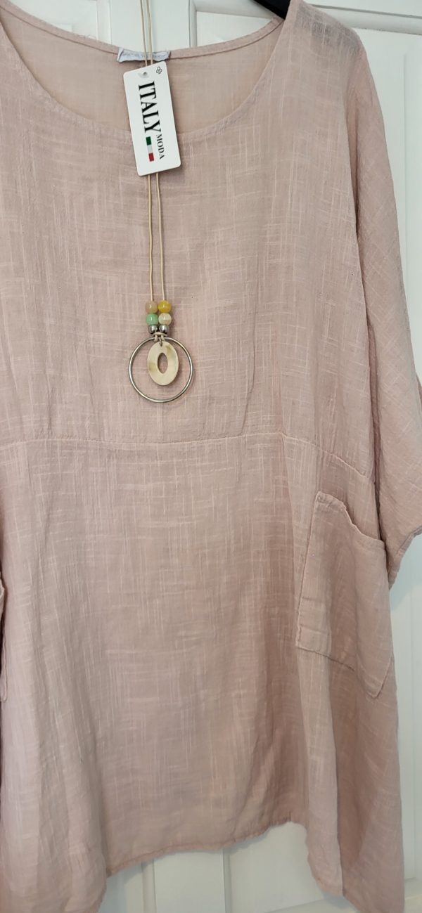 New Ladies Pocket Dusky Pink Plus Size 100% Cotton Top One Size fits sizes 22 24 26 28 - Image 4