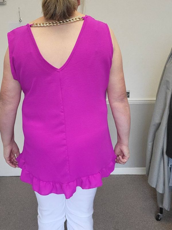New Ladies Chain Back Magenta Frill Bottom Tunic Top One Size fits sizes 16 18 20 22 - Image 8