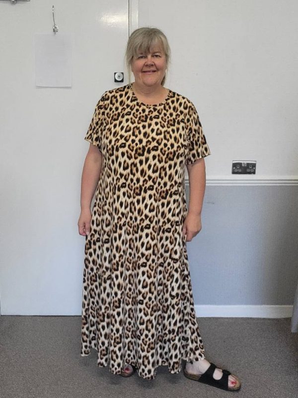 New Ladies Brown Leopard Print Stretchy Dress One Size fits sizes 18 20 22 24 - Image 7