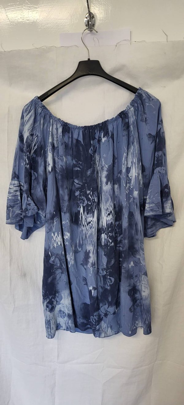 New Denim Blue Print Floaty Top One Size fits 18 20 22 - Image 2