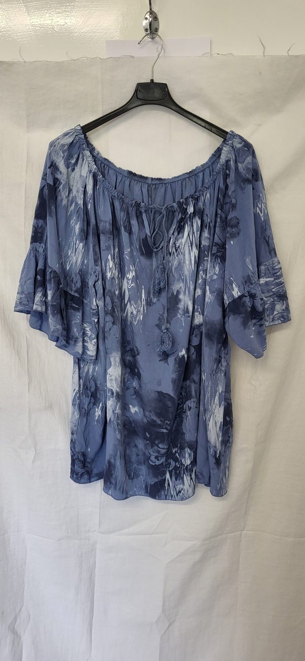 New Denim Blue Print Floaty Top One Size fits 18 20 22 - Image 3