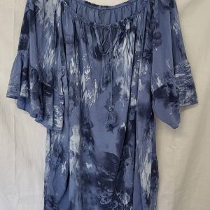 New Denim Blue Print Floaty Top One Size fits 18 20 22