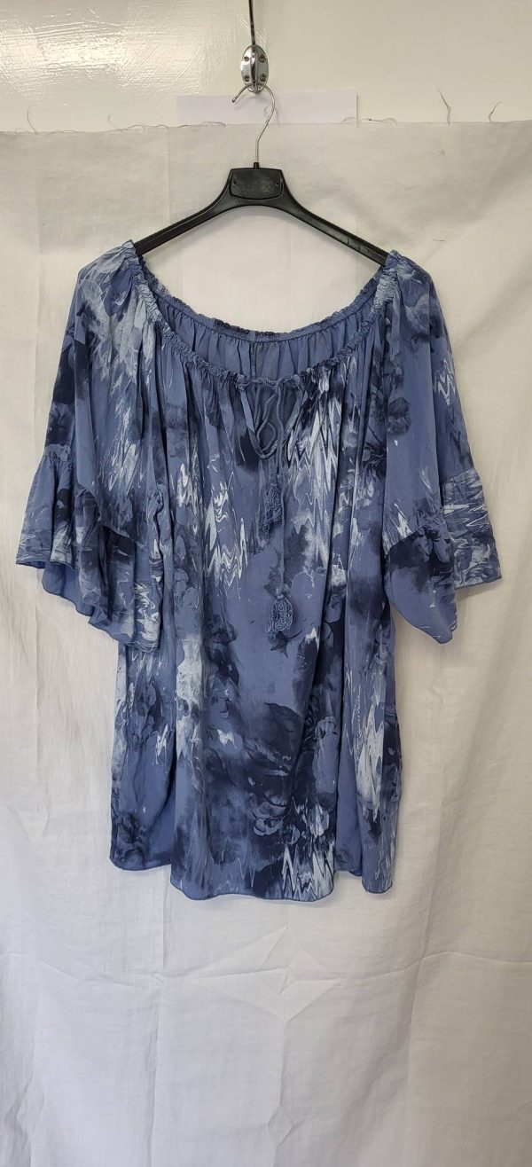 New Denim Blue Print Floaty Top One Size fits 18 20 22
