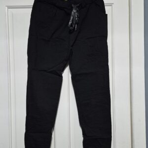 NEW Ladies Black Stretchy Crinkle Magic Trousers One Size Fits 10 12 14 16