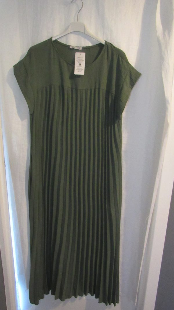 New Ladies Khaki Green Pleated Maxi Dress One Size fits sizes 14 16 18 20 - Image 2