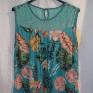New Women's Mint Floral Sleeveless Top One Size fits sizes 16 18 20 22