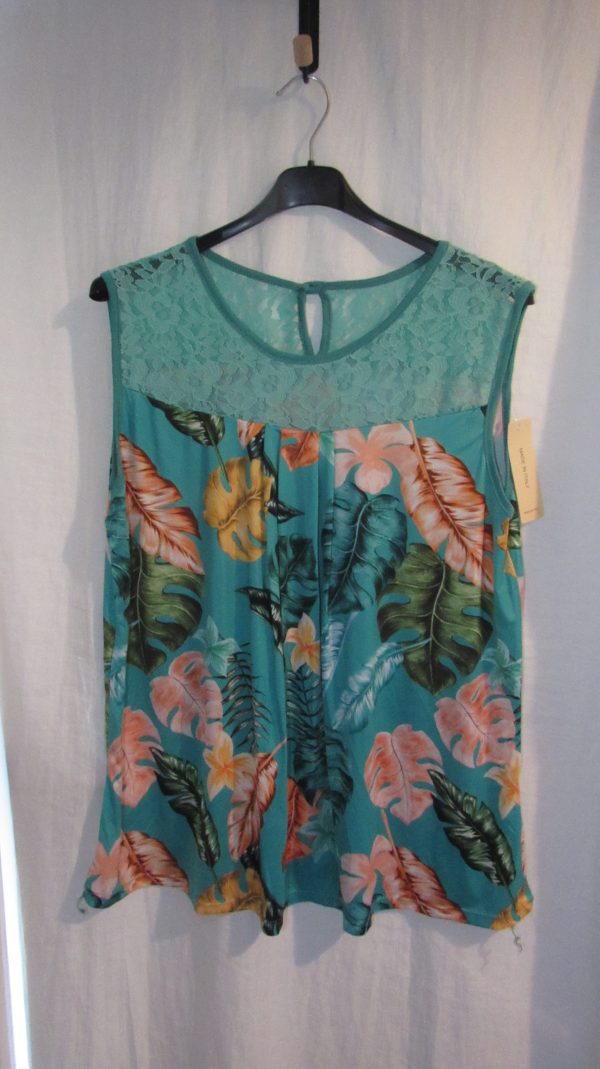 New Women's Mint Floral Sleeveless Top One Size fits sizes 16 18 20 22 - Image 2
