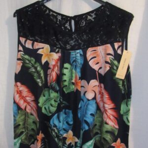 New Women’s Navy Blue Floral Sleeveless Top One Size fits sizes 16 18 20 22