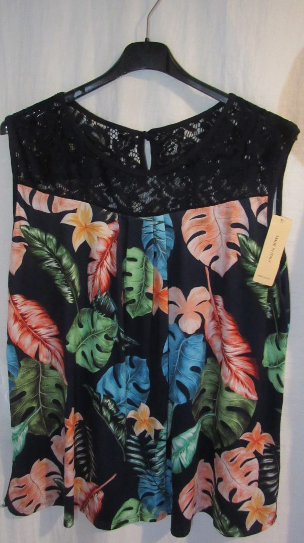 New Women’s Navy Blue Floral Sleeveless Top One Size fits sizes 16 18 20 22 - Image 3
