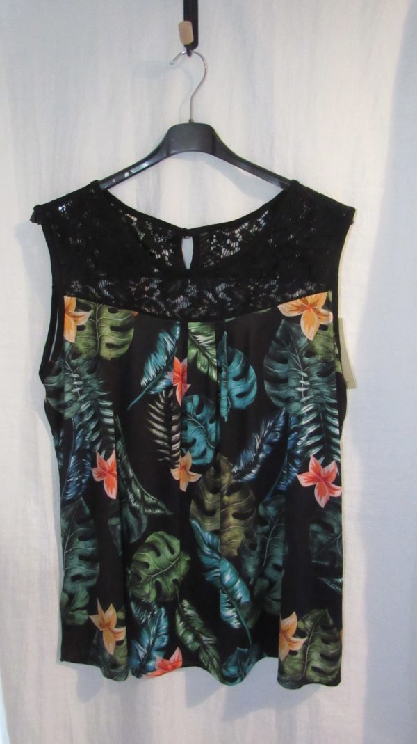 New Women’s Black Floral Sleeveless Top One Size fits sizes 16 18 20 22 - Image 2