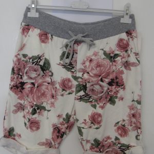 NEW Ladies White with Pink Flower Jogger Shorts Plus Size One Size Fits sizes 16 18 20 Size 2