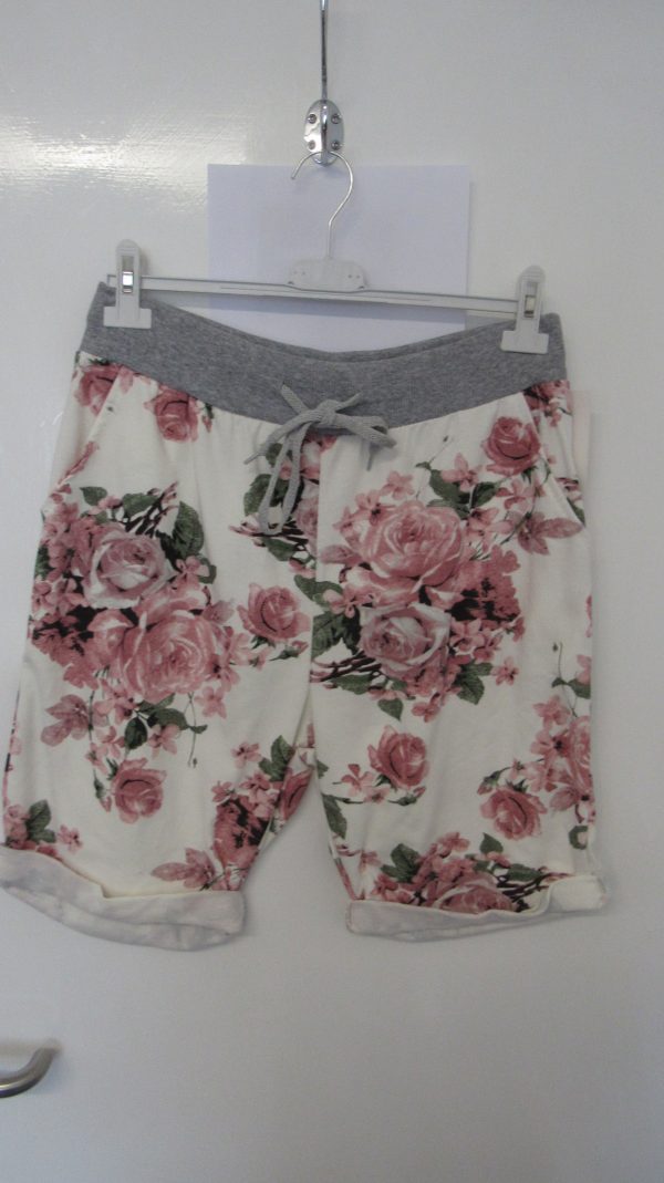 NEW Ladies White with Pink Flower Jogger Shorts Plus Size One Size Fits sizes 16 18 20 Size 2 - Image 2