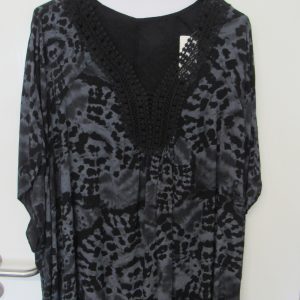New Ladies Black Tie Dye V Neck Tunic Top One Size fits sizes 18 20 22