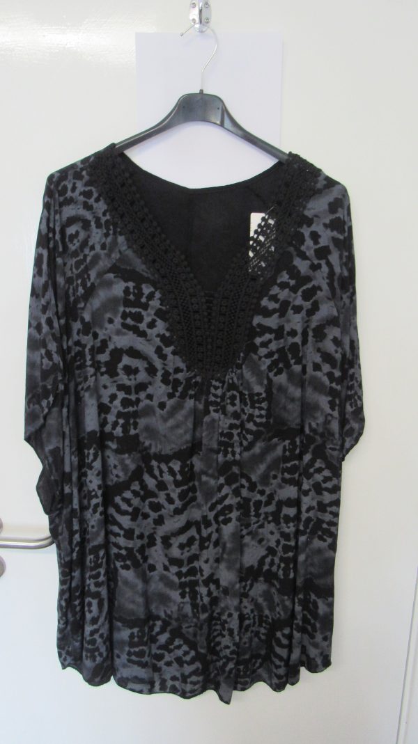 New Ladies Black Tie Dye V Neck Tunic Top One Size fits sizes 18 20 22