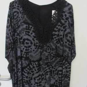 New Ladies Black Tie Dye V Neck Tunic Top One Size fits sizes 18 20 22