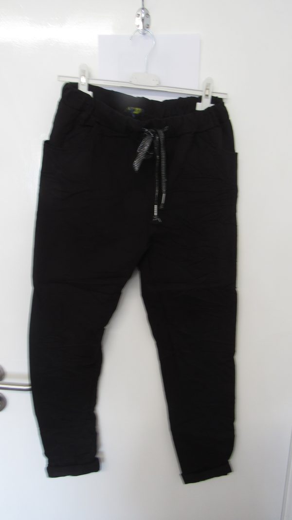 NEW Ladies Black Stretchy Crinkle Magic Trousers One Size Fits 10 12 14 16