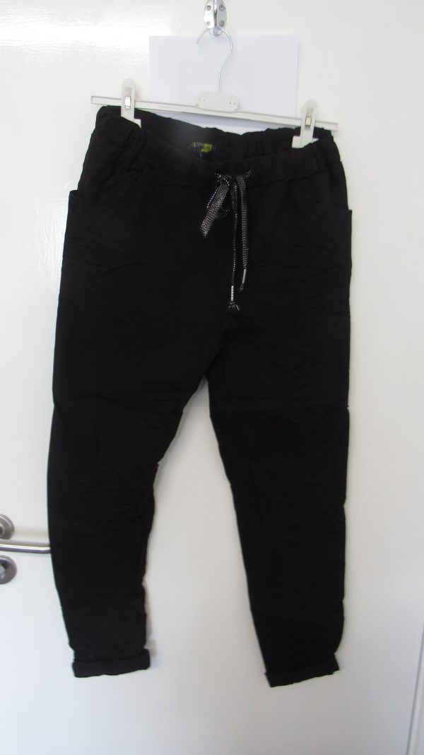 NEW Ladies Black Stretchy Crinkle Magic Trousers One Size Fits 10 12 14 16 - Image 2