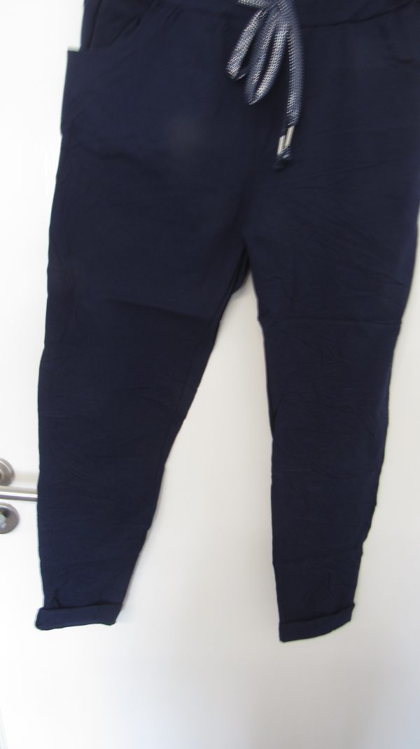NEW Ladies Navy Blue Stretchy Crinkle Magic Trousers One Size Fits 10 12 14 16 - Image 3