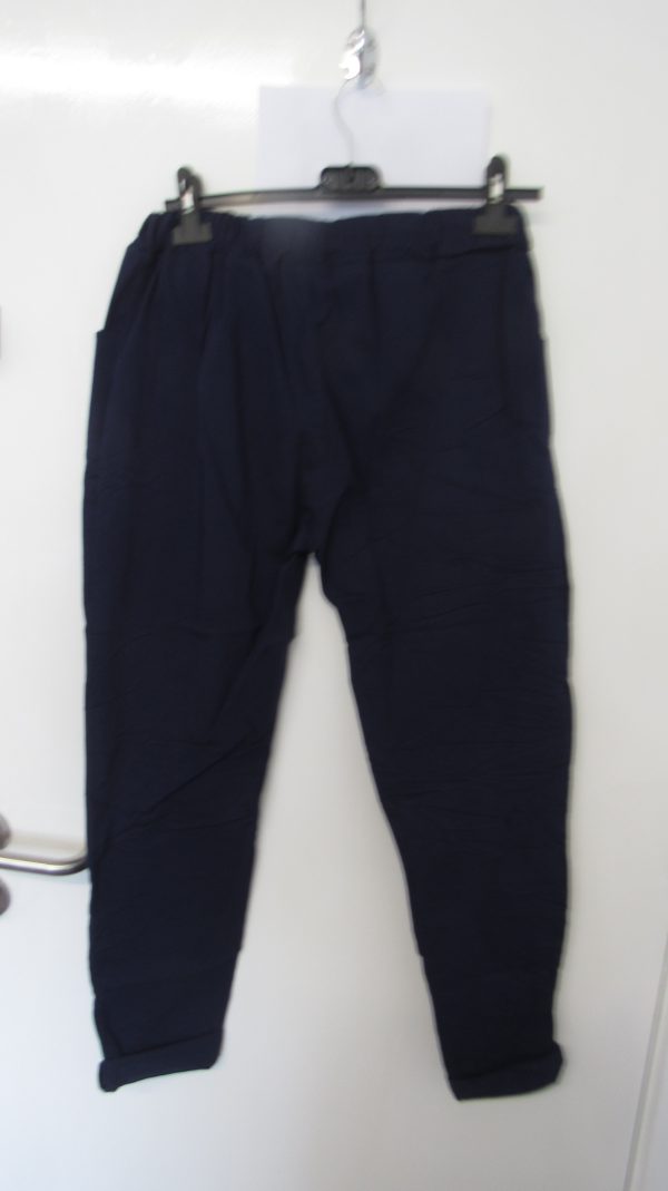 NEW Ladies Navy Blue Stretchy Crinkle Magic Trousers One Size Fits 10 12 14 16 - Image 4