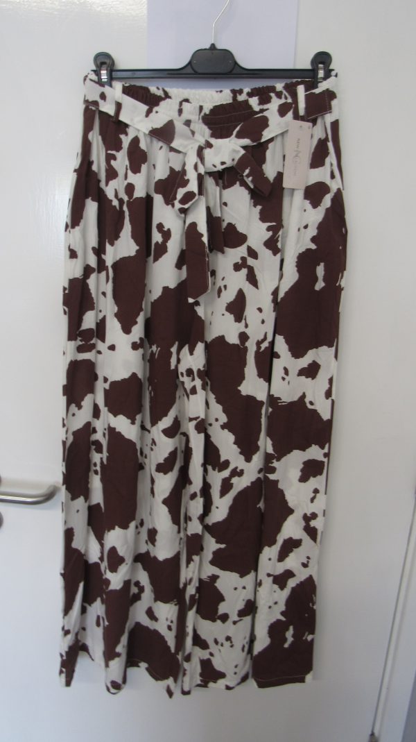 New Ladies Brown with White Wide Leg Trousers One Size fits sizes 18 20 22