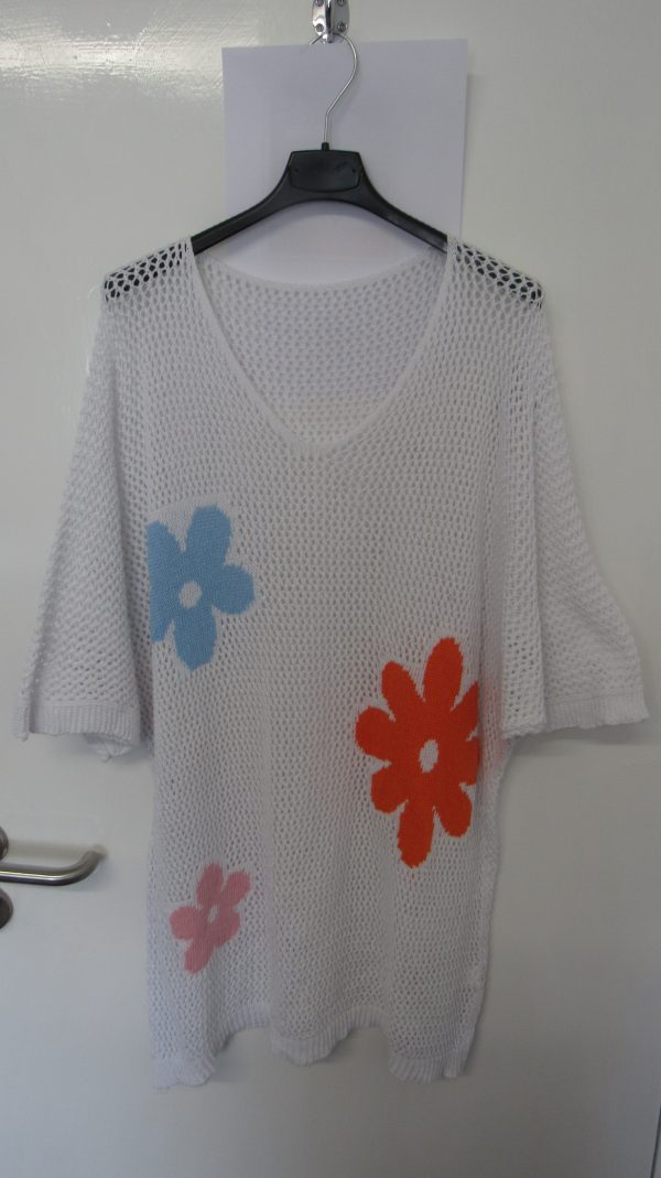 New Ladies White Floral Crochet V Neck Summer Top Size 16