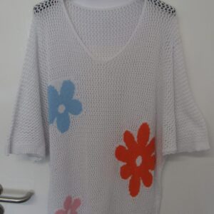 New Ladies White Floral Crochet V Neck Summer Top Size 16