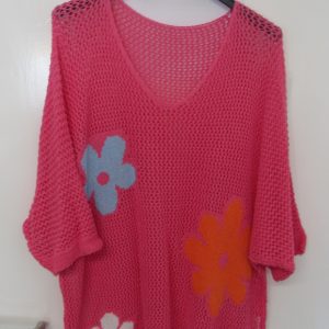 New Ladies Cerise Pink Floral Crochet V Neck Summer Top Size 16