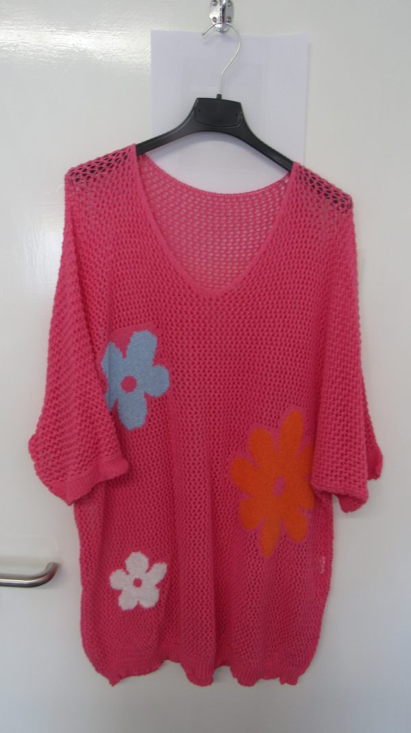 New Ladies Cerise Pink Floral Crochet V Neck Summer Top Size 16