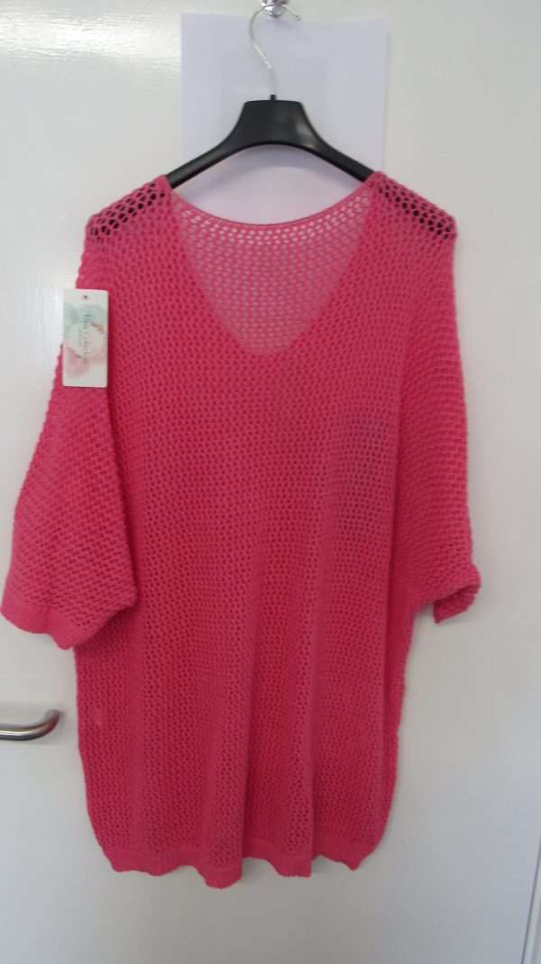 New Ladies Cerise Pink Floral Crochet V Neck Summer Top Size 16 - Image 5