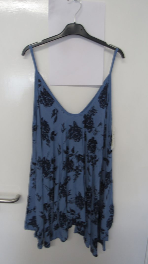 New Ladies Denim Blue Floral Vest Top One Size fits sizes 16 18 20 22