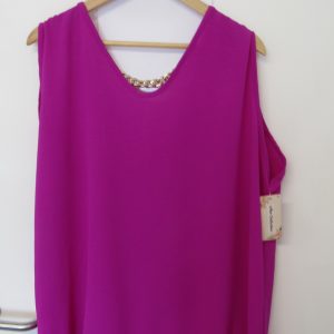 New Ladies Chain Back Magenta Frill Bottom Tunic Top One Size fits sizes 16 18 20 22