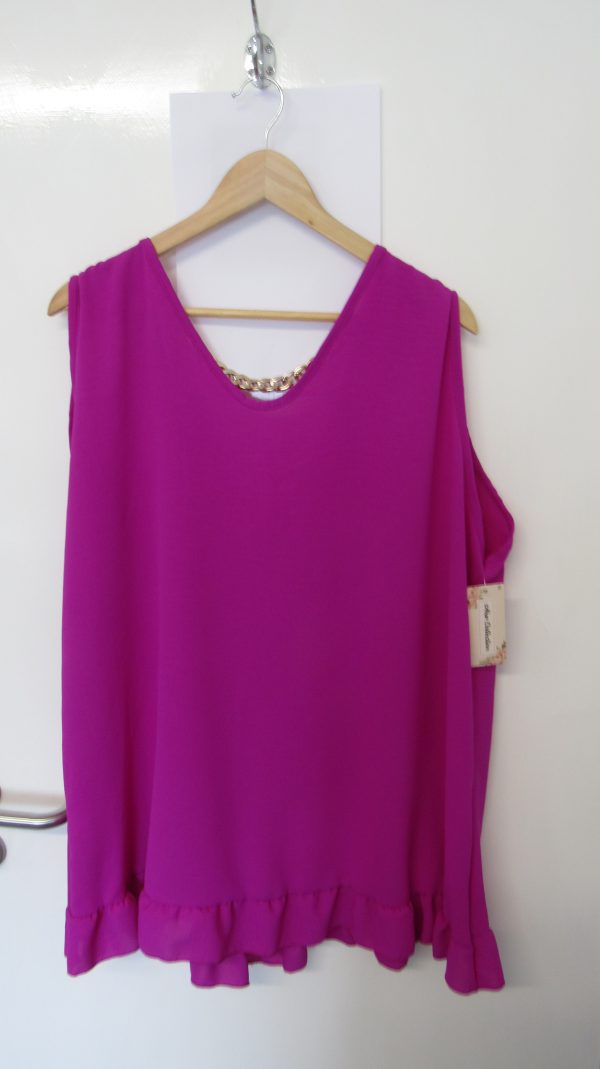 New Ladies Chain Back Magenta Frill Bottom Tunic Top One Size fits sizes 16 18 20 22