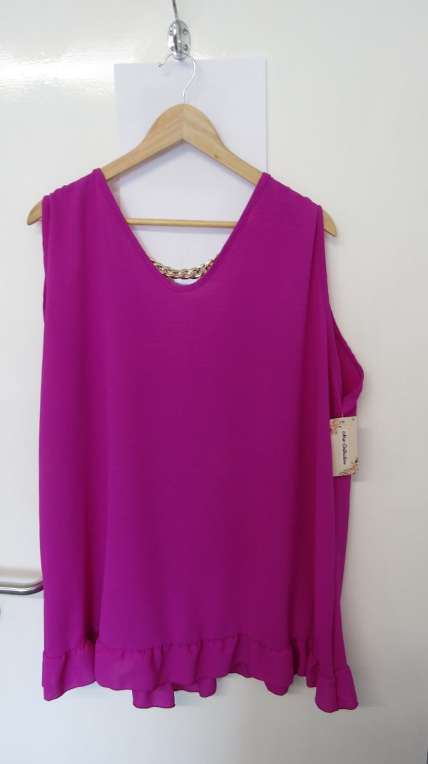 New Ladies Chain Back Magenta Frill Bottom Tunic Top One Size fits sizes 16 18 20 22 - Image 2