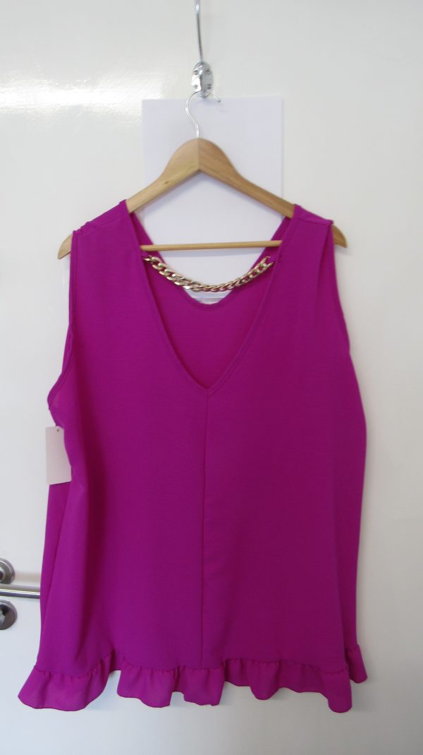 New Ladies Chain Back Magenta Frill Bottom Tunic Top One Size fits sizes 16 18 20 22 - Image 5